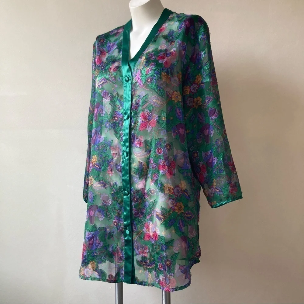 Victoria’s Secret | Vintage Gold Label Sheer Green Floral Maximalist Sleep Top - Picture 1 of 9